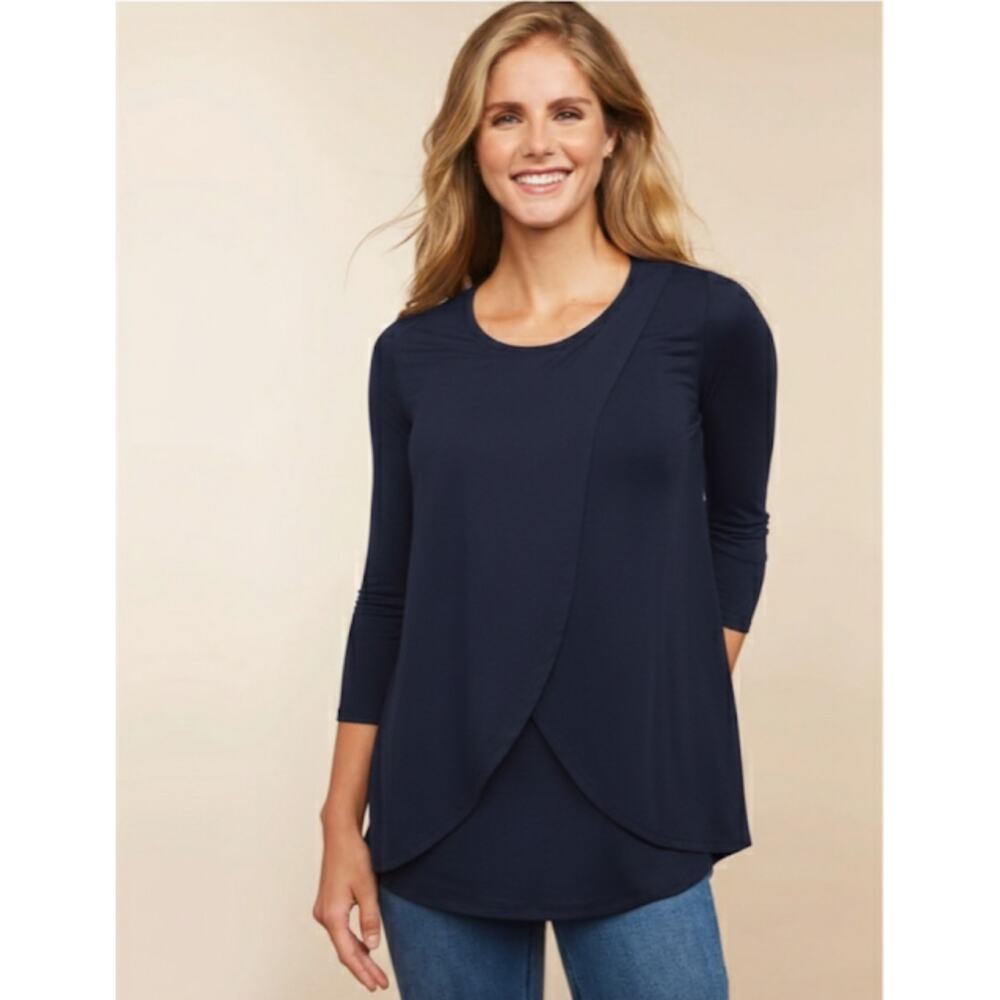 MOTHERHOOD MATERNITY NURSING Front Drape 3/4 Sleeve Crewneck Shirt/Top Women's L